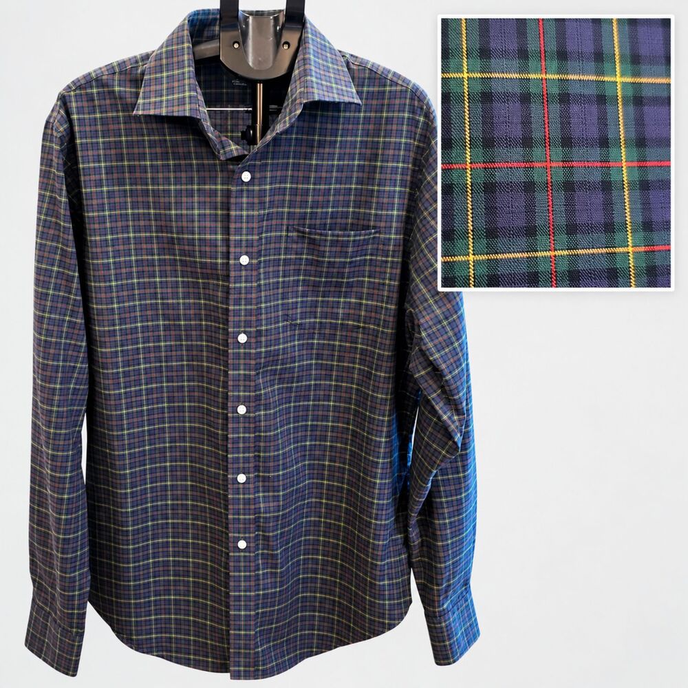 Lauren Ralph Lauren Mens 16.5 36/37 Classic Fit Non Iron Blue Green Plaid Shirt